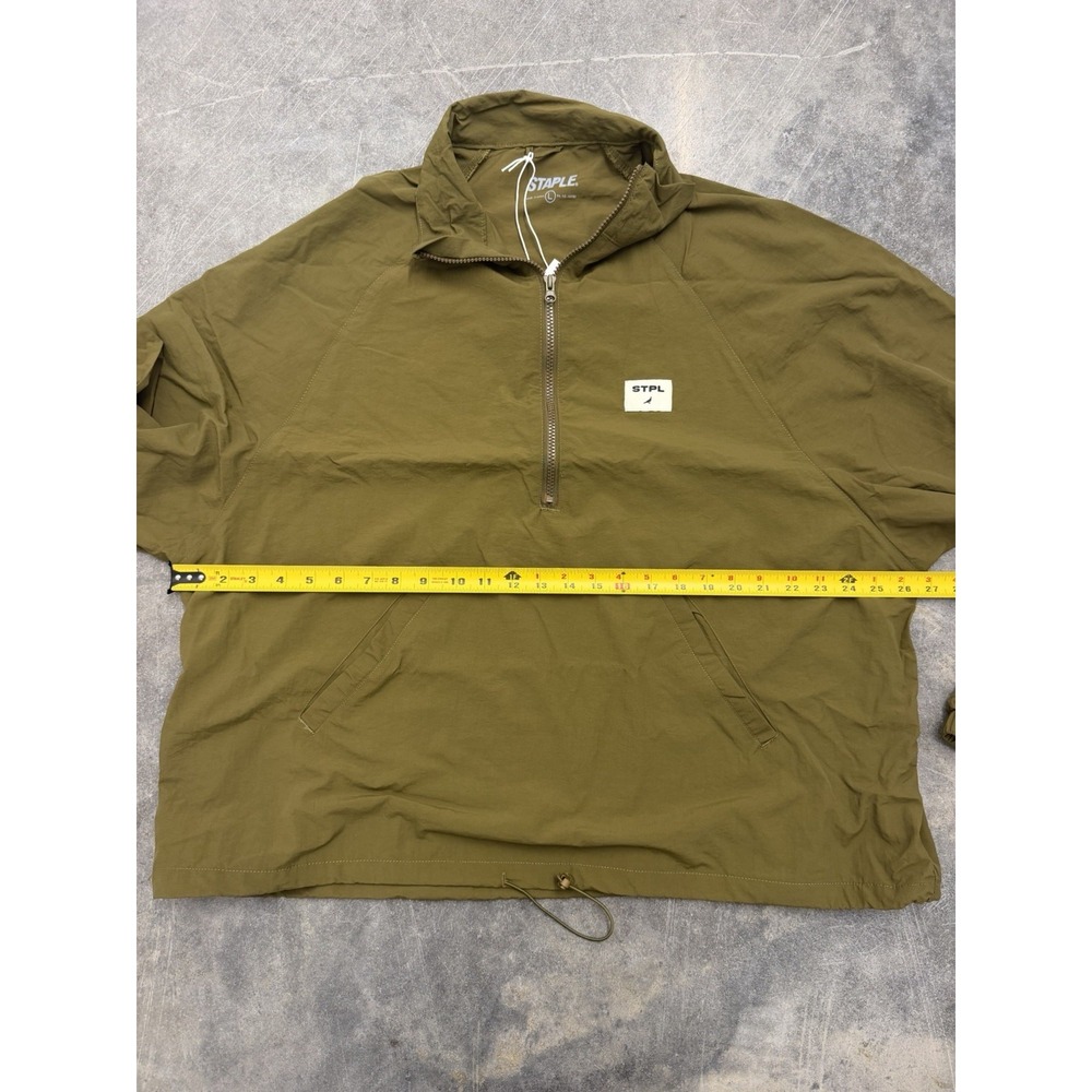 NWT Staple Men's Olive Green Lightweight Half-Zip Windbreaker Jacket Logo Size L - Picture 3 of 7